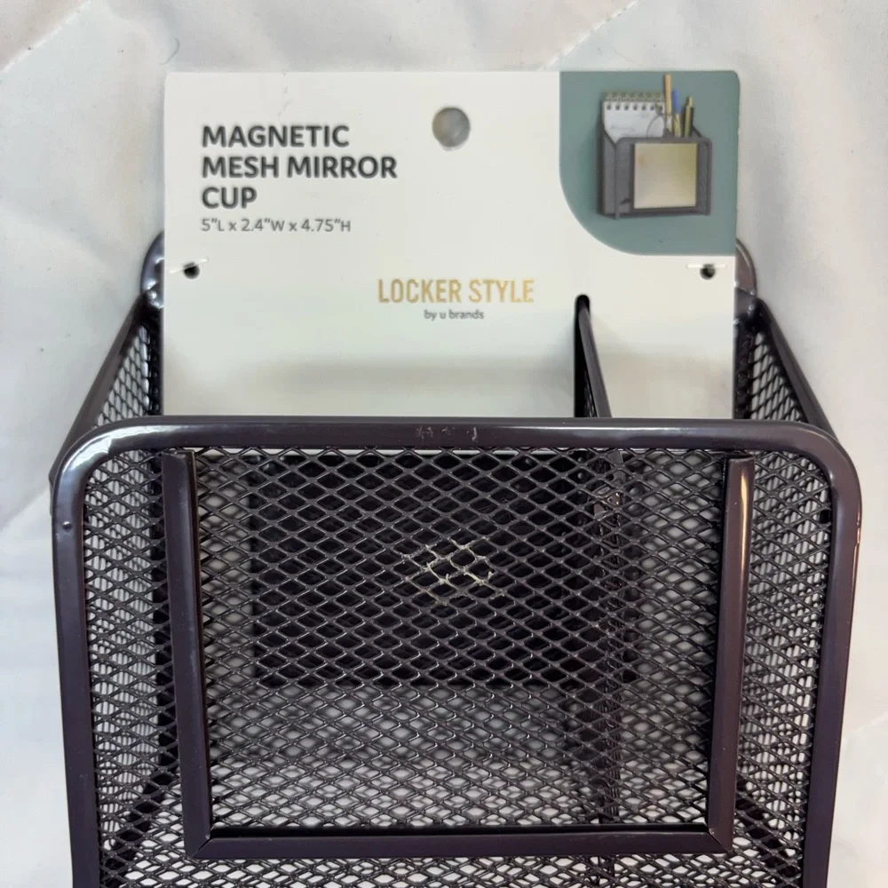 New Black U Brands Locker Magnetic Mesh Mirror Cup, 5.71 x 2.4 x 5 in